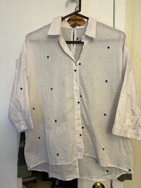 Alexander Jordan White Star Blouse – Rolled Sleeves – Size M